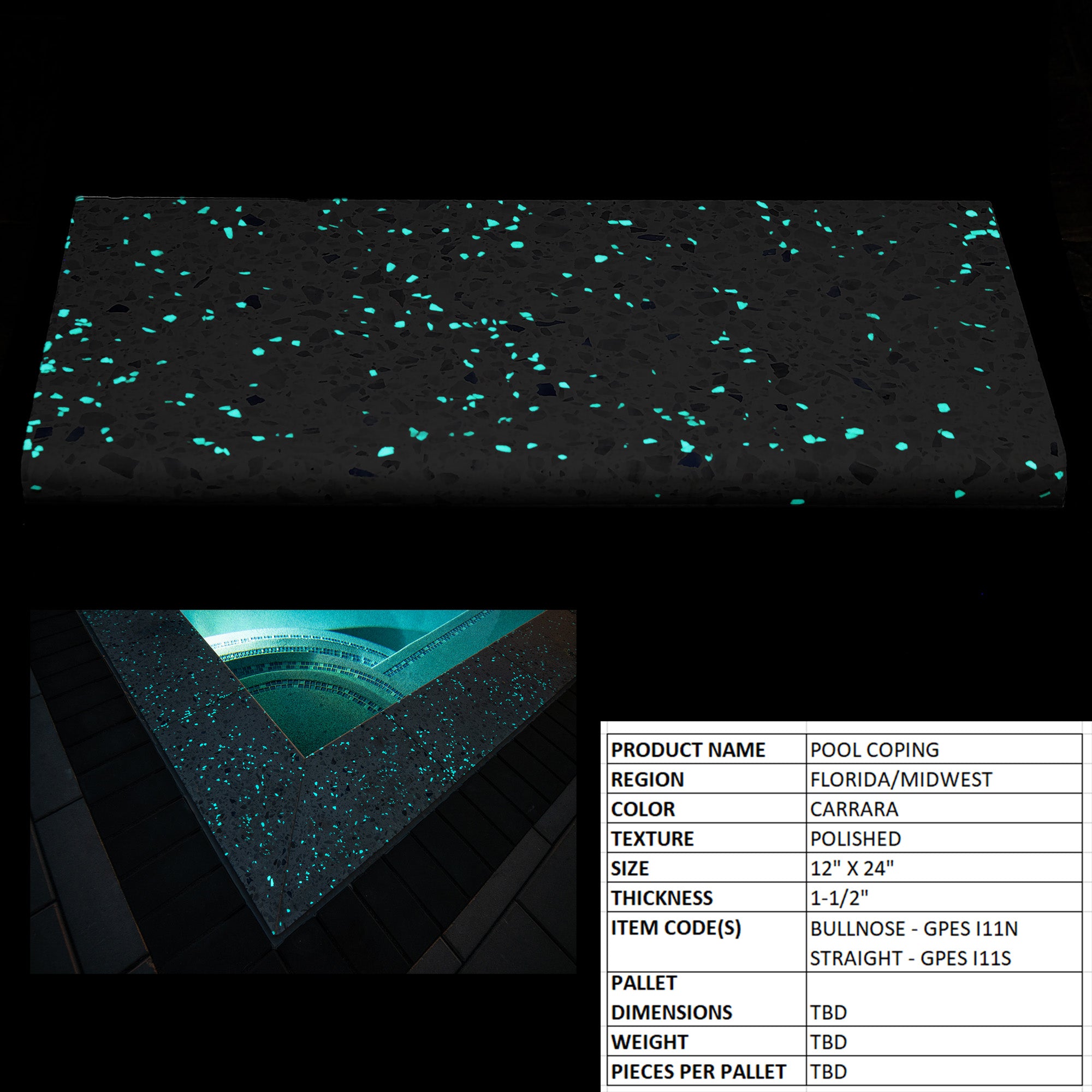 Pool Coping 12 x 24
Carrara - Straight Edge